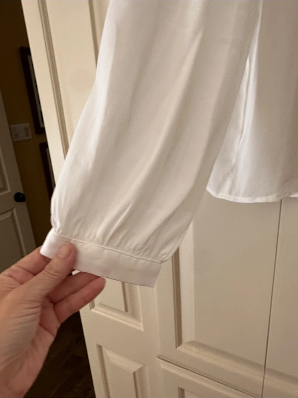J. Crew White Chiffon Blouse with Black Trim